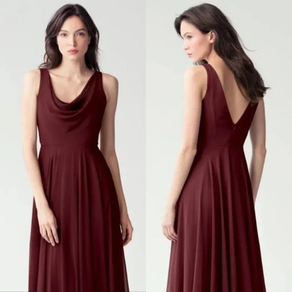 Jenny Yoo Collection Liana Bridesmaids Dress Hibiscus Maroon Red Gown Women's 2